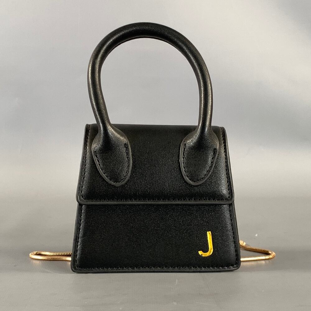 JACQUEMUS Black Gold Leather Mini Handbag